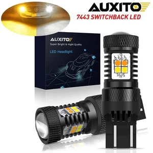 AUXITO 2x 7443 7444 LED Turn Signal Light Switchback Amber White Bulbs 110W W21W - Picture 1 of 8