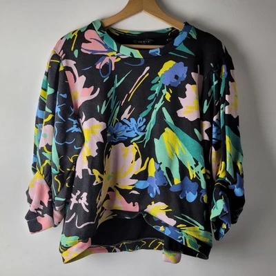 Ted Baker Women Size 5 Black Floral Ragnila Boxy Oversized Sweatshirt Casual - Image 1 of 4