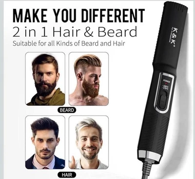 Men’s Hair Beard Straightener Brush Comb Mini Ceramic Plate Hot Mustache PTC - Image 1 of 4