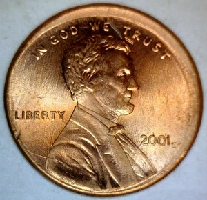 2001 ERROR OFF CENTER Lincoln Cent Unc / BU Det. Scr. O/C Coin  1c START AUCTION - Picture 1 of 2