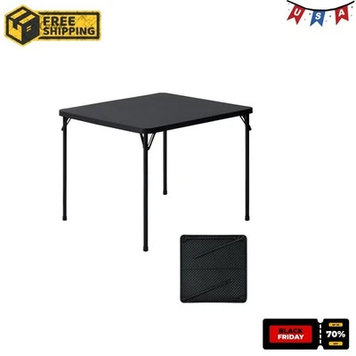 Mainstays 34inch Straight Top Folding Table, Card Table, Black - Image 1 of 4