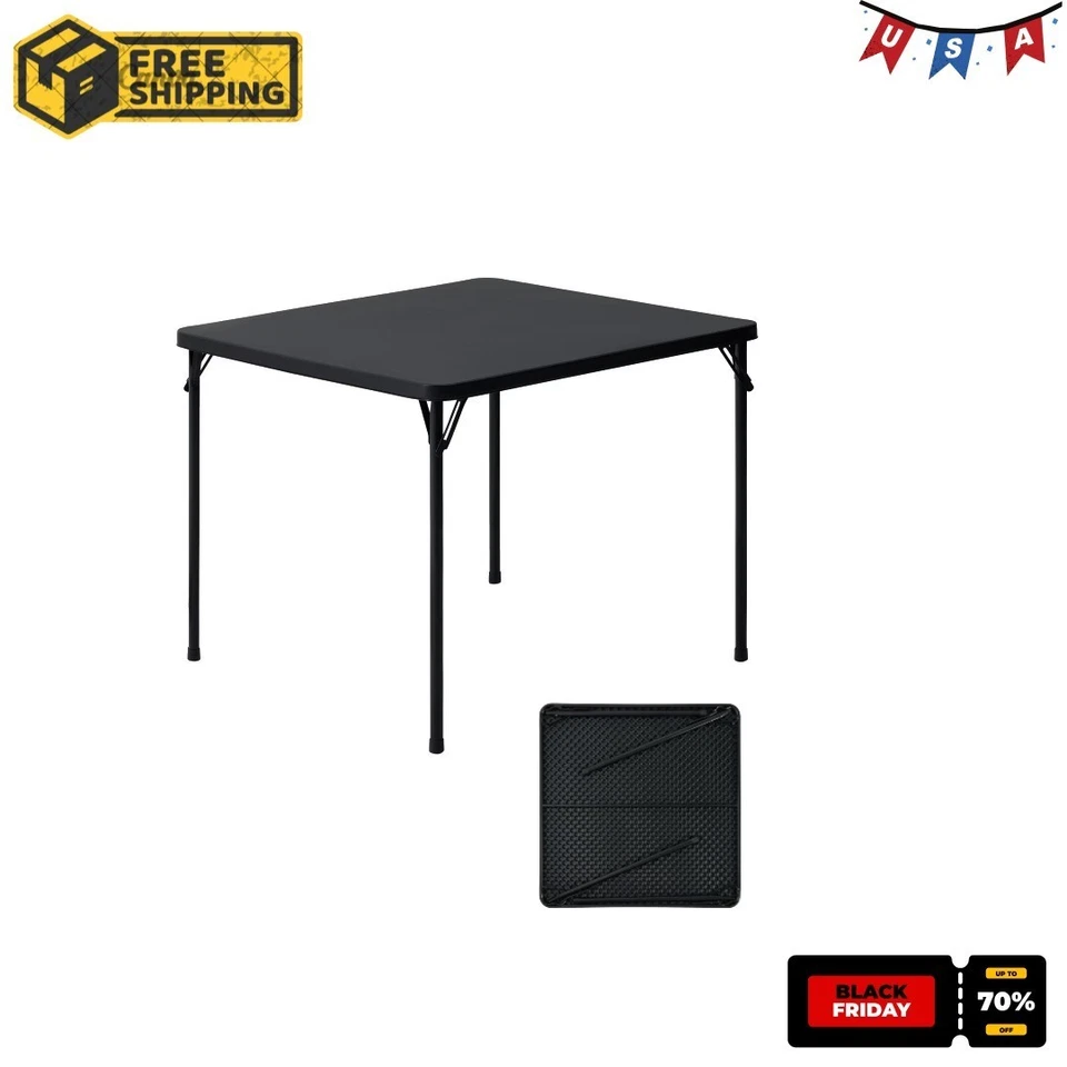 Mainstays 34inch Straight Top Folding Table, Card Table, Black - Image 1 of 4