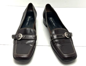 Etienne Aigner Oxblood Leather Square-toed Pumps Shoes Stacked Heels 9M brown - Picture 1 of 8