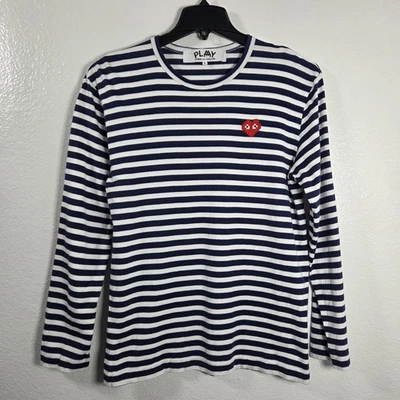 Camisa Comme des Garçons Play Rayas Manga Larga Rojo Corazón Logo Azul Marino Blanco L Foto 1 de 4