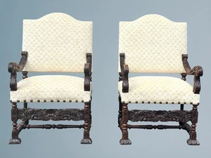 Pair of French Carved Walnut Armchairs - Picture 1 of 16