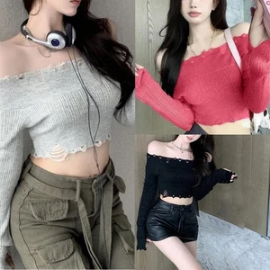 Fashion Forward Ripped Off Shoulder Casual Sweatshirt Style for Ladies - Picture 1 of 25