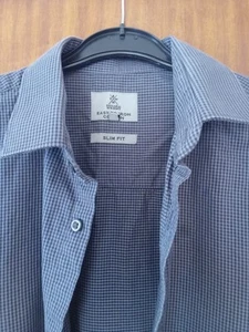 Slim Fit Easy Care 100% Cotton Checked Shirt 15 1/2" Collar Long Sleeve - Picture 1 of 8