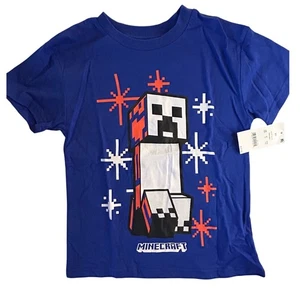 Minecraft Creeper Graphic T Shirt Boys XS Extra Small Navy Blue Short Sleeve - Picture 1 of 5