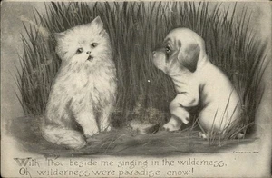 Antigua Postal Lindo Cachorro y Gatito Gato Nueva Orleans LA Arte De Colección - Imagen 1 de 2