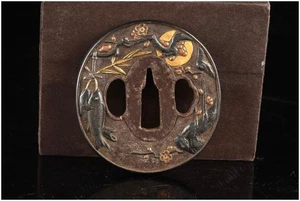 Japón Antiguo Era Edo Ume Bambú Carpa Tsuba Hierro Caja Espada Katana Armadura  - Imagen 1 de 10
