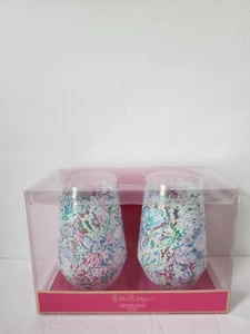 Neu Lilly Pulitzer Acryl Weinglas ohne Stiel 22 oz 2er Set Soleil It On Me - Bild 1 von 13