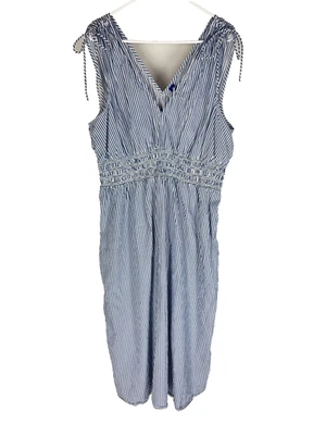 Maxi Vestido OLD NAVY XL Azul Blanco Acanalado Costero Boho Cottagecore Verano Primavera Foto 1 de 4