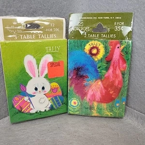 2 carte da tavolo Hallmark Norcross nuove con scatola 2 tallies Tally coniglietto pasquale gallo NOS - Foto 1 di 6