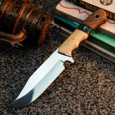 Gift-Ready 9.8" Damascus / Steel Knife Full Tang Hunt it Hunt + Leather Sheath - Image 1 of 4