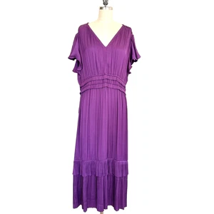 Joie Purple Pleated Maxi Dress V-Neck Short Sleeve Boho Chic Size L - Picture 1 of 11