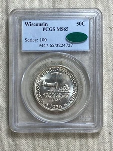 1936 50c Commemorative Half Dollar  Wisconsin PCGS MS65 CAC Gorgeous Blast White - Picture 1 of 8