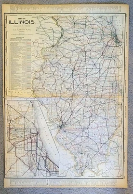 ANTIGUO 1901 GEORGE CRAM ILLINOIS 27x18 CHICAGO RAILROAD-RR LÍNEAS/CITY ATLAS MAPA Foto 1 de 3