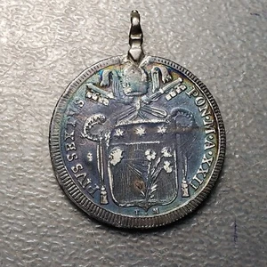 PAPAL STATES PIUS VI PIO VI 1/2 SCUDO 1796 ANNO XXII MOUNTED - Picture 1 of 2