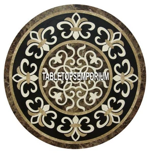 24" Brown Marble Round Pietra Dura Table Top Gemstone Inlay Living Home Decor - Picture 1 of 8