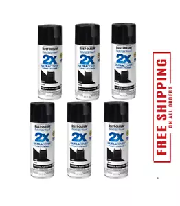 6 pack Rust-Oleum 334026 12-Oz Premium 2X Ultra-Cover Spray Paint, Gloss Black - Picture 1 of 10