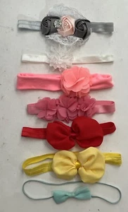 7 bow hair head bands (6-9 inches approx.) Various colors and materials. - Picture 1 of 5