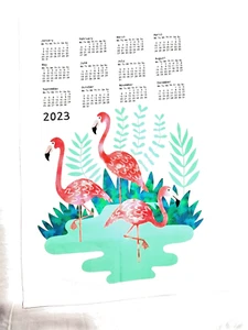 Tea Towel Three Pink Flamingoes 2023 calendar made of Linen and Cotton New - Picture 1 of 3