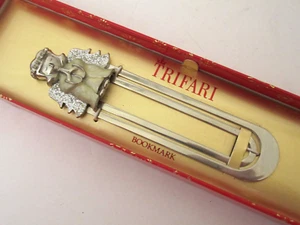 Trifari Silver Tone Enamel Angel Bookmark with Crystals In Box 4.25" - Picture 1 of 7