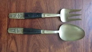 Großes Vintage Set SIAM Serviergabel Löffel Holz Bronze Thailand Siam Lot - Bild 1 von 5