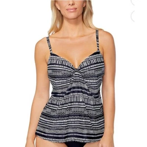 Island Escape Black/White Underwire Tankini Top, Size 6 - Picture 1 of 10