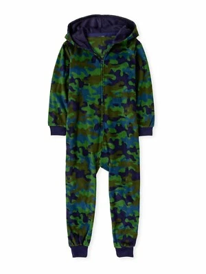 Camo Pajamas Boys One Piece Union Suit Blanket Sleeper Size 7-8 10 12 14 16 NEW - Image 1 of 3