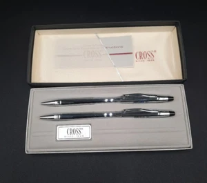 JUEGO DE BOLÍGRAFOS Y LÁPICES CROMADOS CRUZADOS VINTAGE 350105 En CAJA ORIGINAL, regalo NACUFS. USA - Imagen 1 de 9