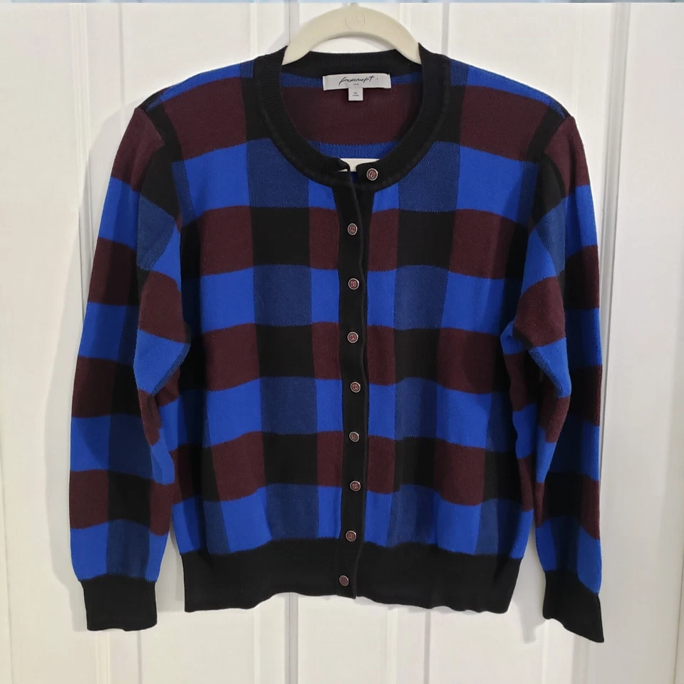 Foxcroft Womens Cardigan Sweater XTRA LARGE PET Plaid Preppy Academia Office - Image 1 of 4