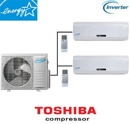 21 Seer Dual Zone Ductless Mini Split Air Conditioner - 2 X 12000 BTU 25ft Kits