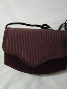 VINTAGE BROWN SATIN EVENING BAG RIBBED OTTOMAN FLAP W/ BRAID TRIM ROPE CORD - Picture 1 of 4