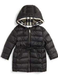 NWT 100% AUTH Burberry Big Girls Janie Black Hooded Bow Belt Puffer Jacket Sz 14 - Picture 1 of 9