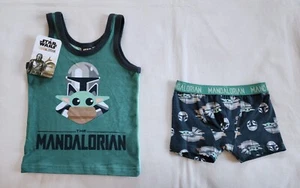 Star Wars Mandalorian Boys Green Printed Singlet & Trunk Underwear Set Size 2/3 - Picture 1 of 6