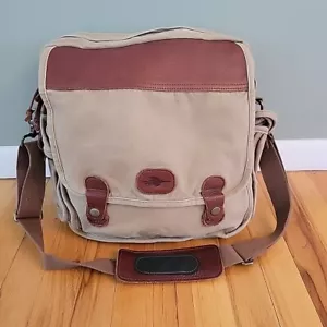 Travel Smith Messenger Bag Tan Kiva Designs Brown Leather Canvas Crossbody - Picture 1 of 7