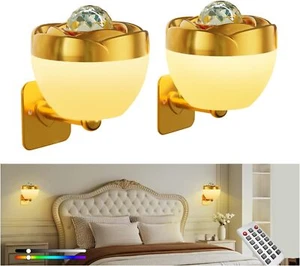 Battery Operated Wall Sconce Set of 2, Gold Rechargeable Wall Lights with Remote - Picture 1 of 7