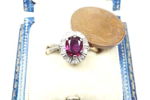 ANTIQUE ENGLISH ART DECO 18K GOLD PLATINUM RUBY DIAMOND CLUSTER RING c1920's - Picture 1 of 10
