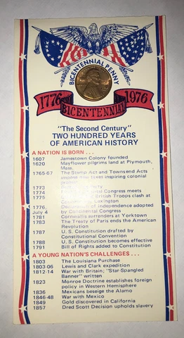 1975 Bicentennial Penny 1776 1976 "The Second Century" 200 years of History Cover