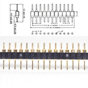 5pcs Gold Round Pin Header 40pin Male Single Row Strip 1x40p 2.54mm Male Socket - Picture 1 of 8