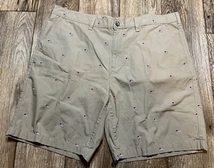 Eddie Bauer Chino Khaki Shorts American Flag Printed Tag 40 Measure 42 EUC - Picture 1 of 4