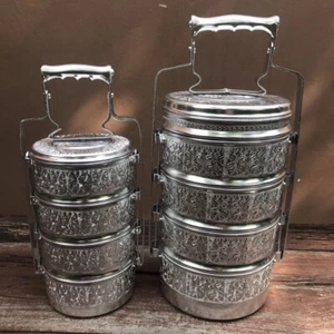 Vintage Style Thai Traditional Aluminium Silver Seal Brand Food Carrier - Picture 1 of 36