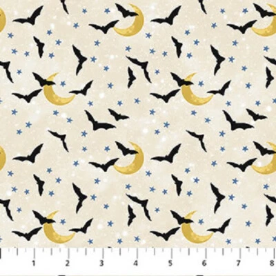 Hocus Pocus летучие мыши луны звезды хлопок лоскутное одеяло ткани Northcott Хэллоуин 25449-12 - Изображение 1 из 4