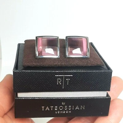 Gemelos cuadrados enchapados RT by Tateossian fibra óptica púrpura vidrio Londres nuevos en caja Foto 1 de 4