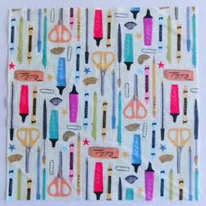 Cotton Fabric Pic A - School Supplies - 1 Piece 10 1/4" L x 10 1/8" W - Picture 1 of 2