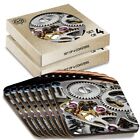 8 x Boxed Square Coasters - Clock Mechanism Mechanical Time  #16627