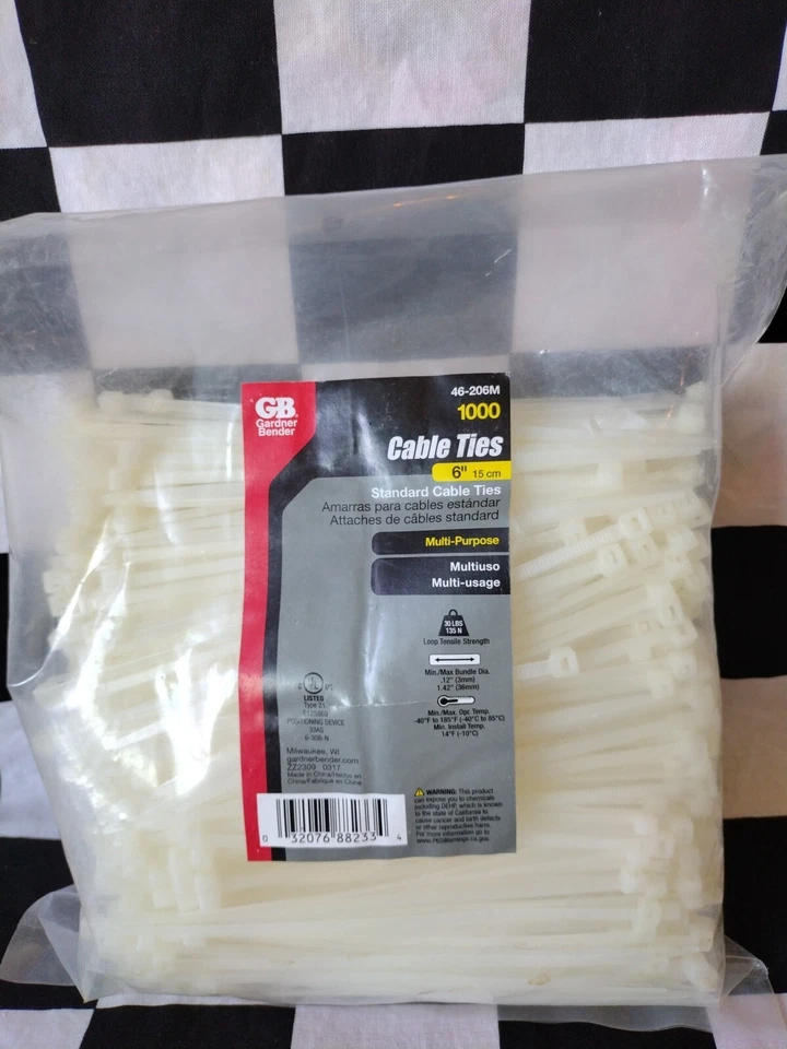 Paquete de 1000 bridas de nailon Gardner Bender 46-206 M 6" blancas Foto 1 de 1