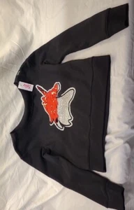 *NWT* JUSTICE Girl's Fleece Sweatshirt, Black Red Plaid Sequin Unicorn, Size: 10 - Picture 1 of 7