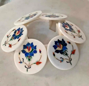 Set montagne russe in marmo per porta tazza da caffè fatto a mano lapislazzolini floreali decorazione arte regali - Foto 1 di 3